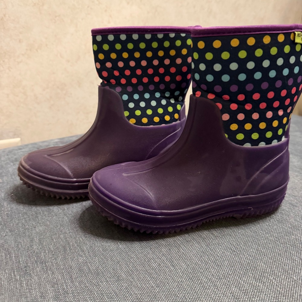 Western Chief Kid Purple Polka Dot Waterproof Rain Boots Size 13 Rubber Neoprene